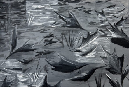grayscale abstract leaves mixed media acrylic painting by jayde haidar