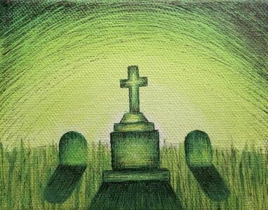 green gothic graveyard cross tombstone acrylic painting by jayde haidar