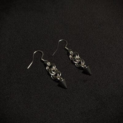 handmade hypoallergenic stainless steel chainmaille spike drop earrings gothic punk original photo