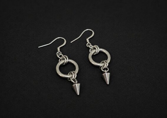 handmade hypoallergenic stainless steel o ring spike drop earrings punk grunge statement