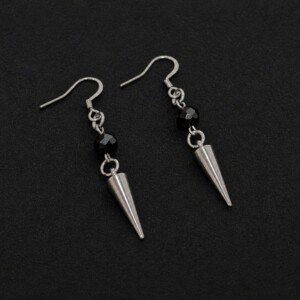 handmade hypoallergenic stainless steel spike drop earrings black onyx bead punk gothic minimalist