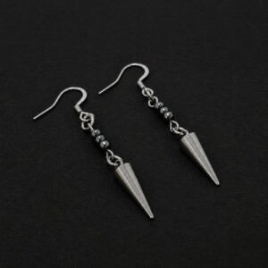 handmade hypoallergenic stainless steel spike drop earrings hematite beads minimalist grunge