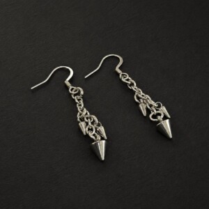handmade hypoallergenic stainless steel triple spike cluster drop earrings punk rock statement