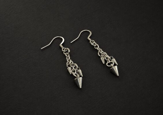 handmade hypoallergenic stainless steel triple spike cluster drop earrings punk rock statement