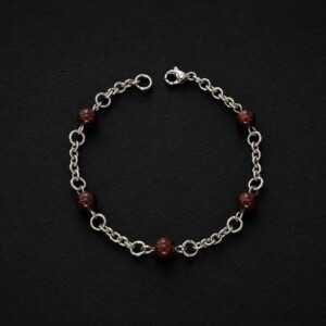 handmade stainless steel bracelet red goldstone beads witchy boho jewelry
