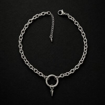 handmade stainless steel cable chain choker o ring spike pendant minimalist goth