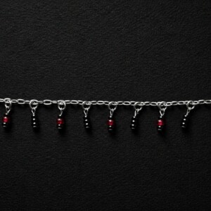 handmade stainless steel charm bracelet red black glass beads gothic witchy