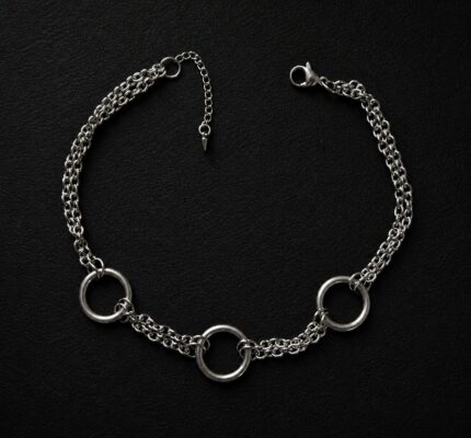 handmade stainless steel double chain bracelet triple o ring punk alt