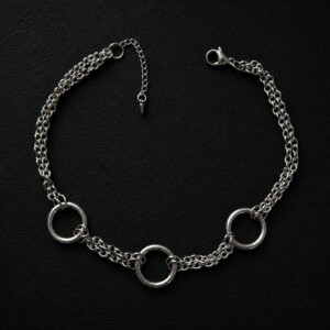 handmade stainless steel double chain bracelet triple o ring punk alt