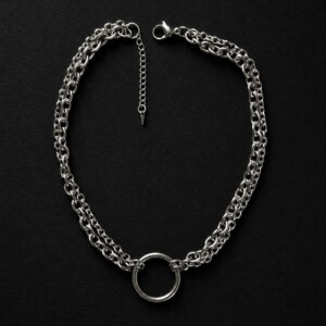 handmade stainless steel double chain choker o ring pendant punk grunge