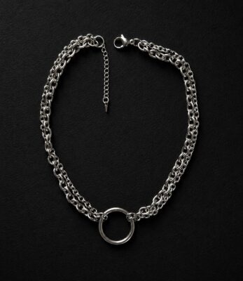 handmade stainless steel double chain choker o ring pendant punk grunge