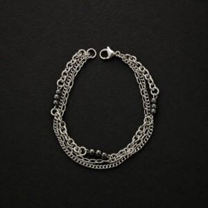 handmade stainless steel multi chain layered bracelet hematite bead clusters grunge