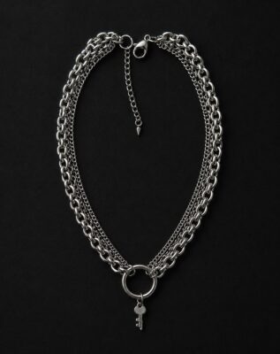handmade stainless steel multi chain layered necklace key pendant vintage grunge