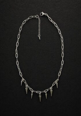 handmade stainless steel paperclip chain spike charm necklace punk rock grunge