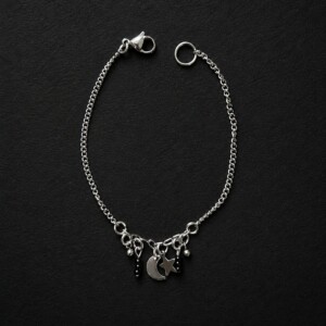 handmade stainless steel rolo bracelet moon star charms celestial gothic