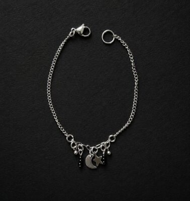 handmade stainless steel rolo bracelet moon star charms celestial gothic
