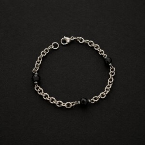 handmade stainless steel rolo chain bracelet black onyx faceted beads gothic