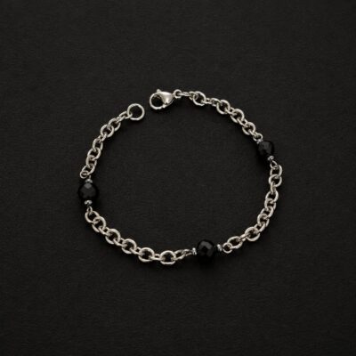 handmade stainless steel rolo chain bracelet black onyx faceted beads gothic