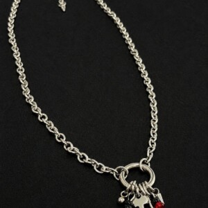 handmade stainless steel rolo chain necklace key charm cluster red black beads gothic