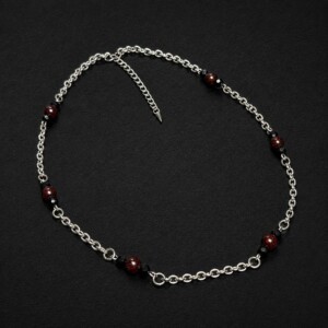 handmade stainless steel rolo chain necklace red goldstone black onyx gothic