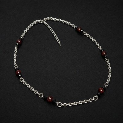handmade stainless steel rolo chain necklace red goldstone black onyx gothic