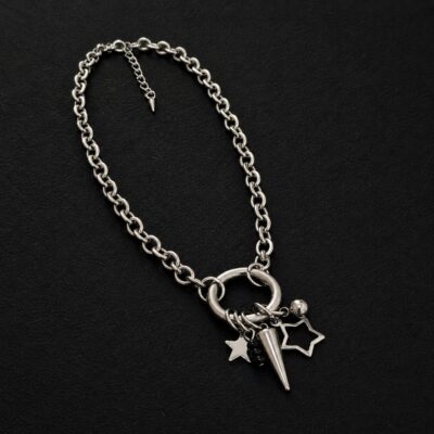 handmade stainless steel rolo chain necklace spike star charm cluster grunge