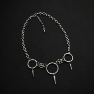 handmade tarnish resistant stainless steel chunky chain choker triple o ring spike pendants punk statement