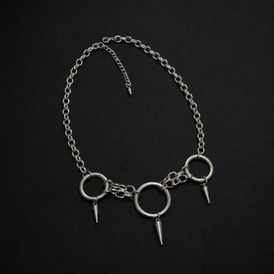 handmade tarnish resistant stainless steel chunky chain choker triple o ring spike pendants punk statement