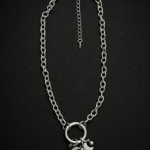 handmade tarnish resistant stainless steel chunky chain necklace moon spike charm cluster black bead gothic front