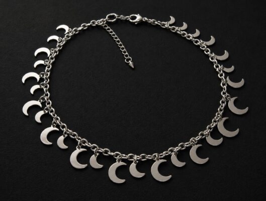 handmade tarnish resistant stainless steel crescent moon charm statement necklace celestial witchy