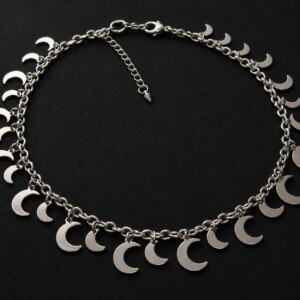 handmade tarnish resistant stainless steel crescent moon charm statement necklace celestial witchy