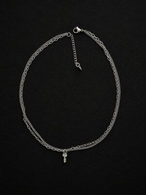handmade tarnish resistant stainless steel double chain necklace tiny key pendant dainty