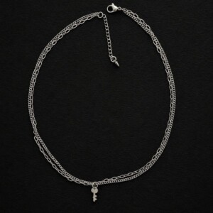 handmade tarnish resistant stainless steel double chain necklace tiny key pendant dainty