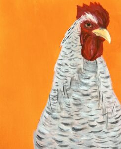 rooster portrait orange background acrylic painting by jayde haidar