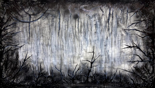 thorned trees chains monochrome large acrylic painting by jayde haidar