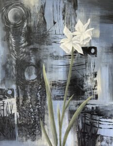 white narcissus flower mixed media print acrylic painting by jayde haidar